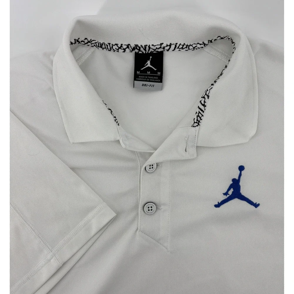 Nike Jordan Dri-Fit Golf Polo Shirt Men's Medium White Blue Jumpman Logo